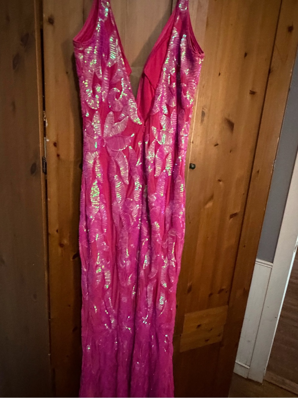 Jovani Hot Pink Sequin Maxi Dress - Picture 5 of 12